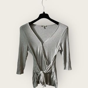 Express One Eleven Modern Rib Wrap Front Long Sleeve